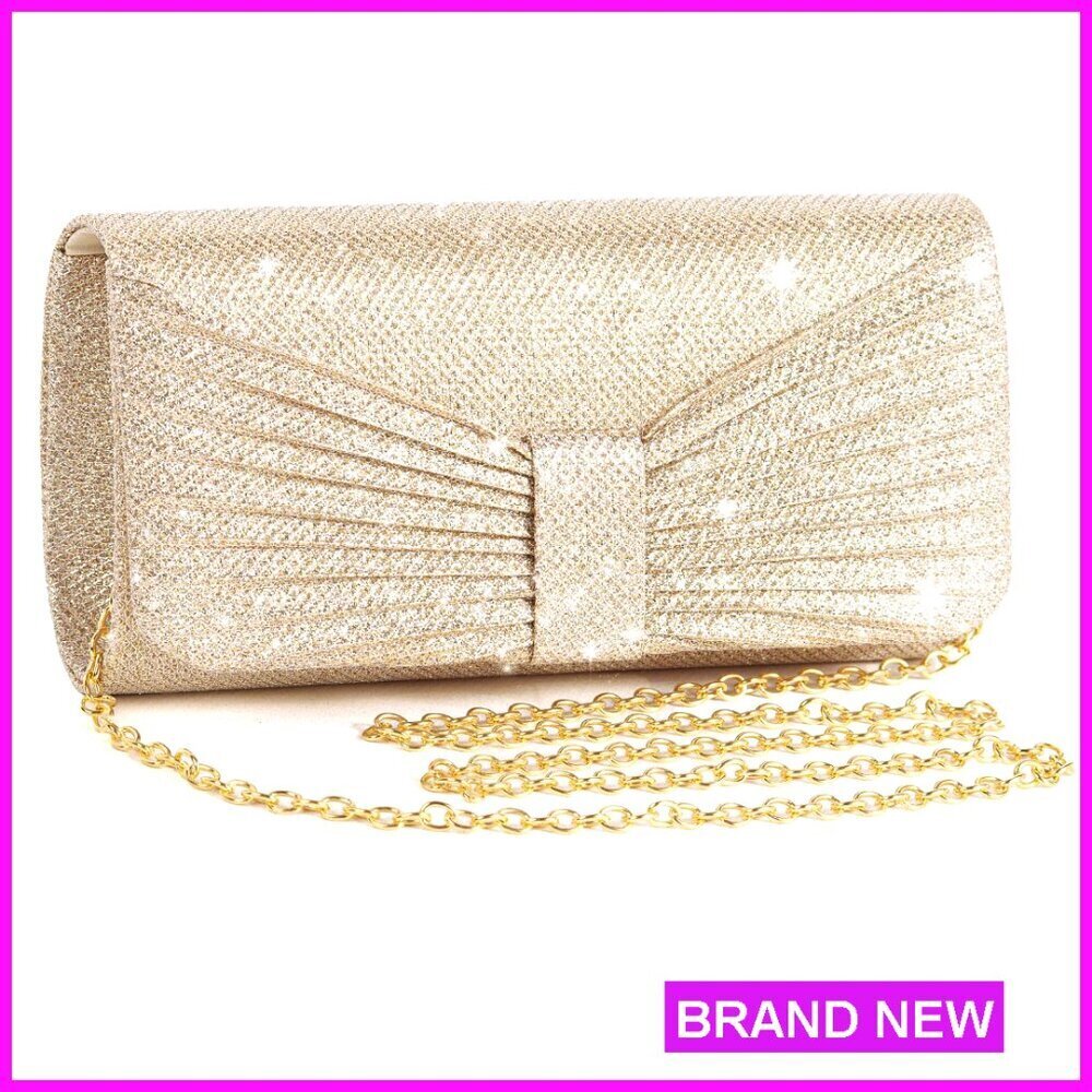Sparkling Evening Clutch Purse Elegant Formal Party Handbag Detachable Chain
